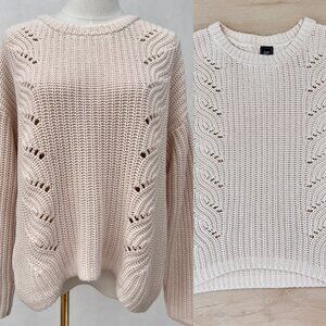 GAP 100% Cotton Open Cable Soft Ivory Women's Size Large Sweater (Circa 2015)